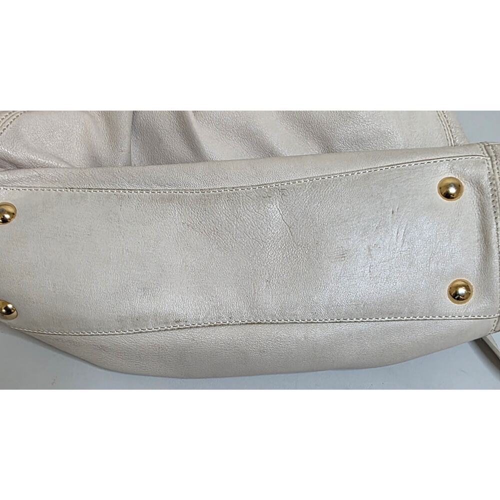 Michael Kors Jet Set Hobo Cream Leather Drawstring Chain Slouchy Shoulder Bag - Picture 4 of 12